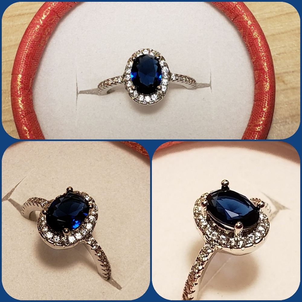 White gold plated Sapphire ring size 5